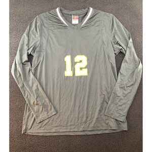 Alleson Athletic Women Long Sleeve Jersey V Neck Number 12 Black‎ XL